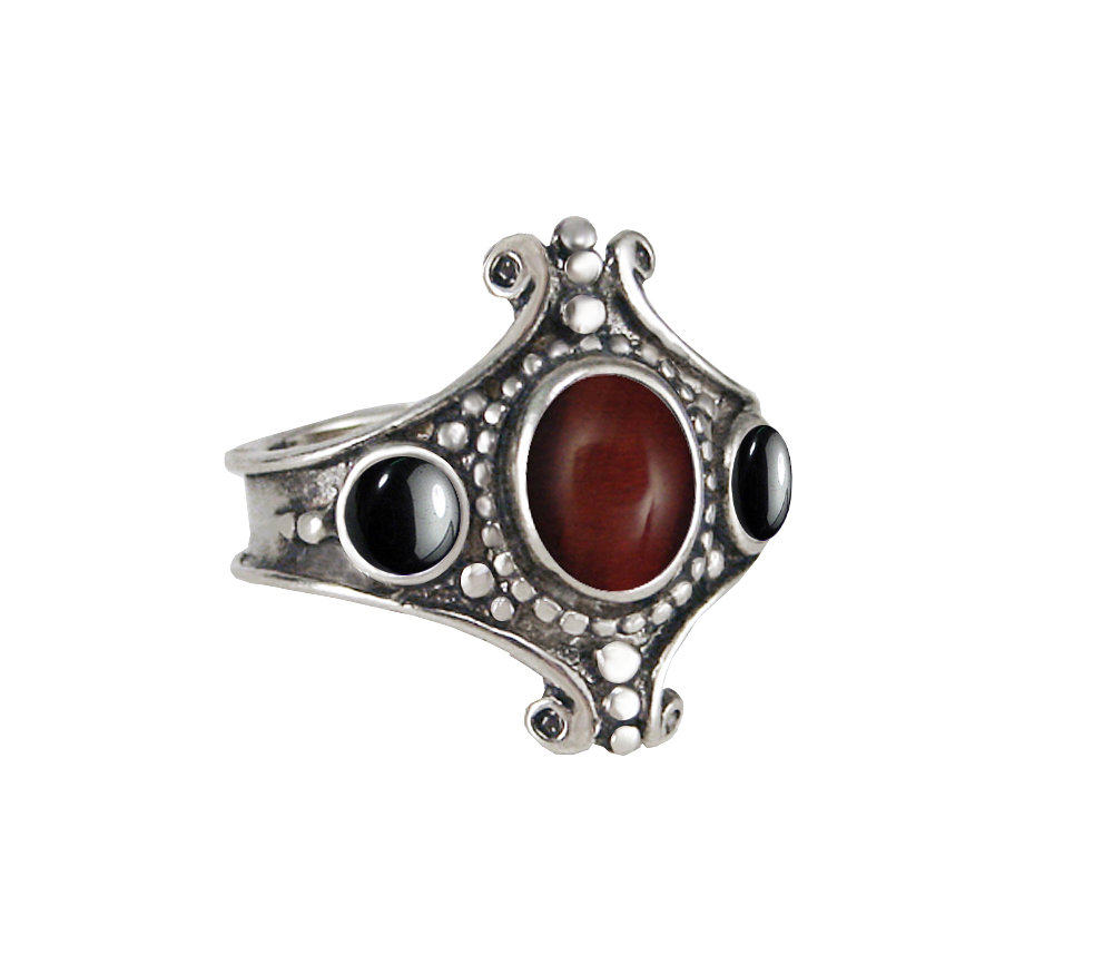 Sterling Silver Imperial Ring With Red Tiger Eye And Hematite Size 9